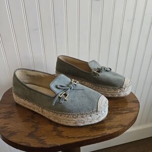 Talbots Green Suede Espadrille Bow Tie Platform Loafer Chic Preppy Beach